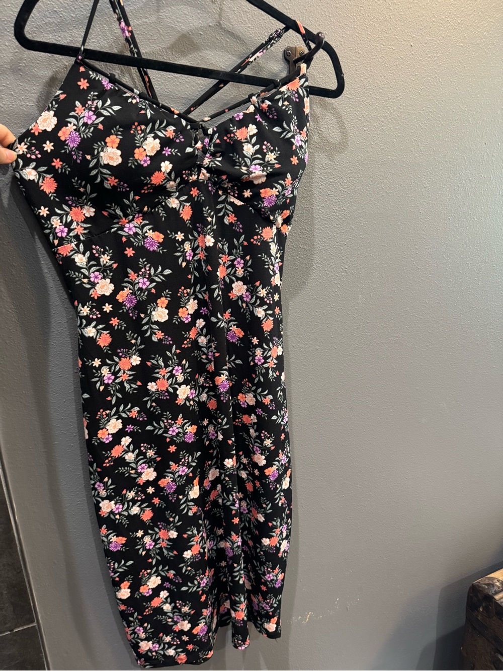 No Boundaries Black Floral Slip Dress with Pink and Lavender Blooms